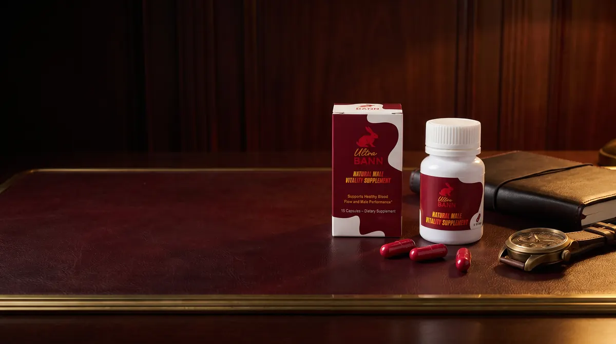 Ultra Bann box and bottle on a leather desk
