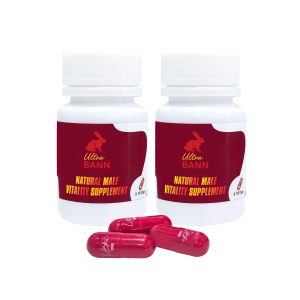 Ultra Bann Natural Male Vitality Supplement bottle and capsules
