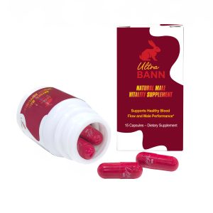 Ultra Bann Natural Male Vitality Supplement bottle and capsules