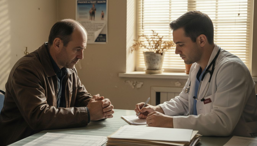 Man consulting doctor about men's wellness concerns