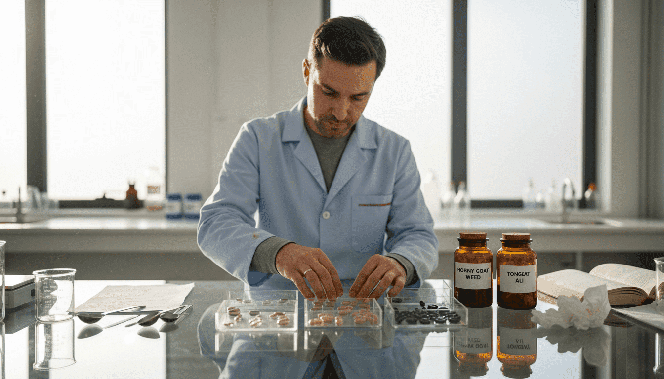 Nutritionist sorting herbal supplement capsules