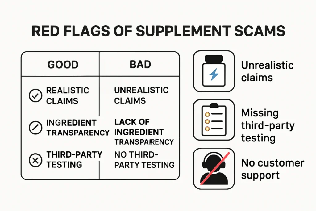 Ultra Bann Infographic showing how to spot supplement scams for men's health