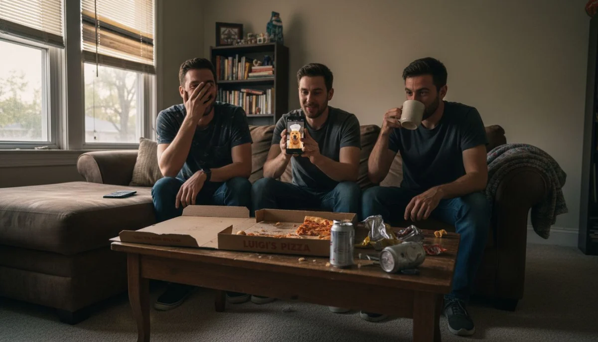 Men laughing together in casual living room