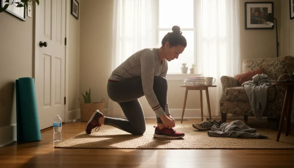Ultra Bann Woman prepping for morning exercise at home
