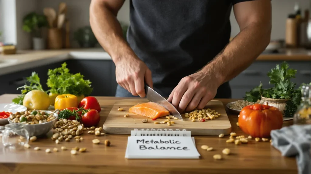 Ultra Bann Man preparing healthy meal demonstrating metabolic optimization