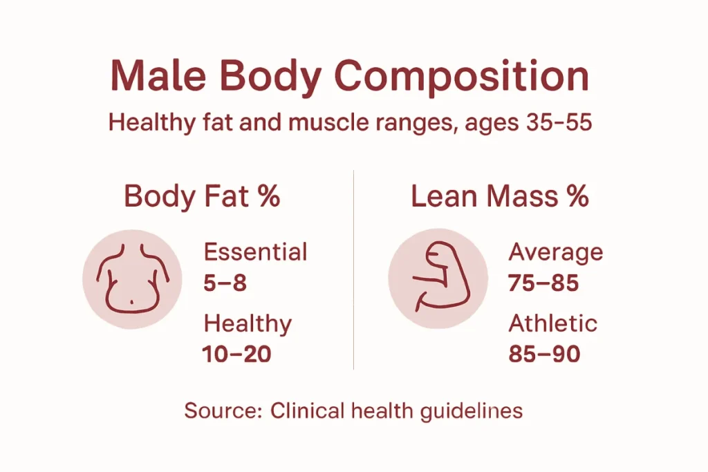 Ultra Bann Infographic about healthy male fat and muscle ranges