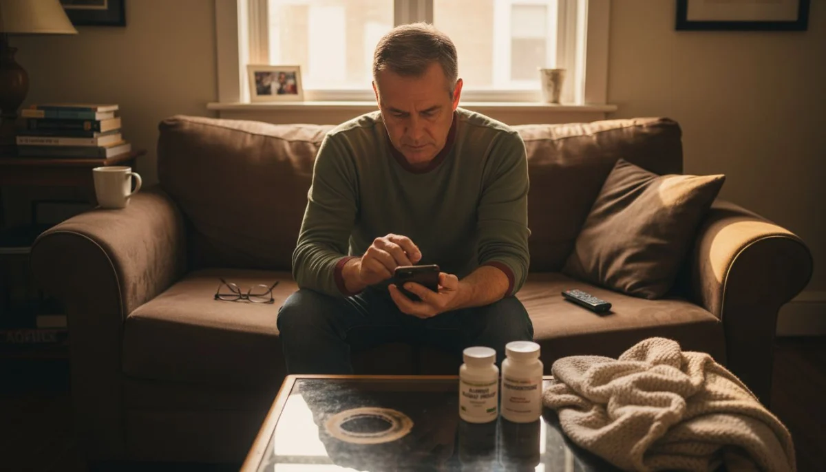 Man documenting supplement side effects at home