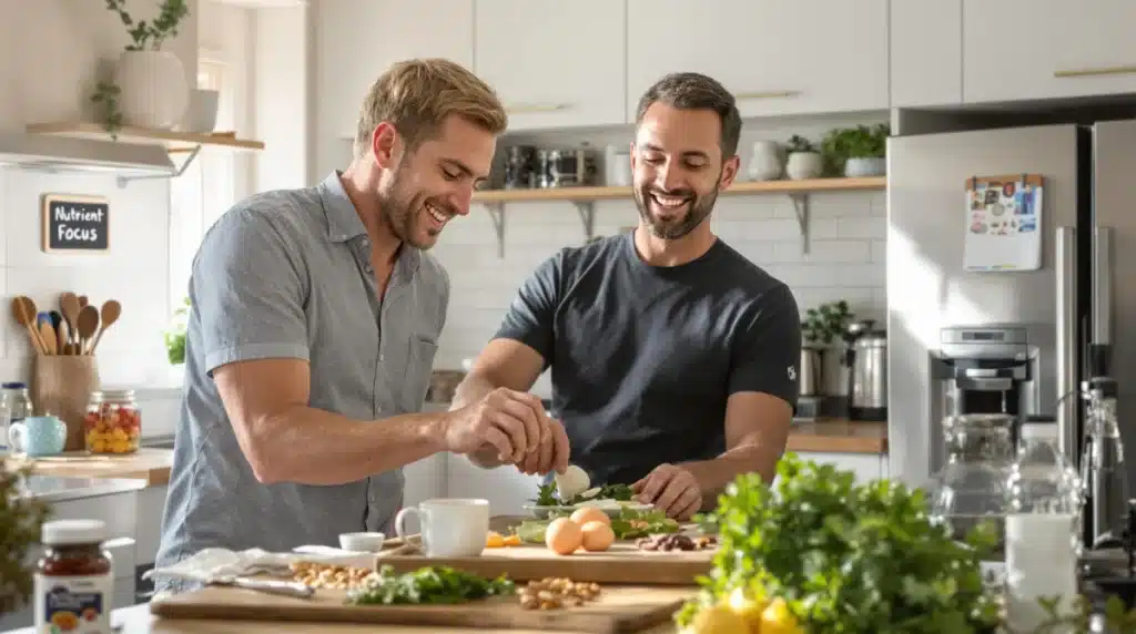 Ultra Bann Man prepares healthy breakfast with multivitamins and nutrient-rich foods