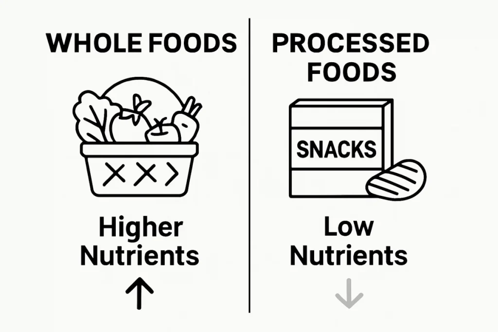 Ultra Bann Visual comparison of whole foods versus processed foods for men