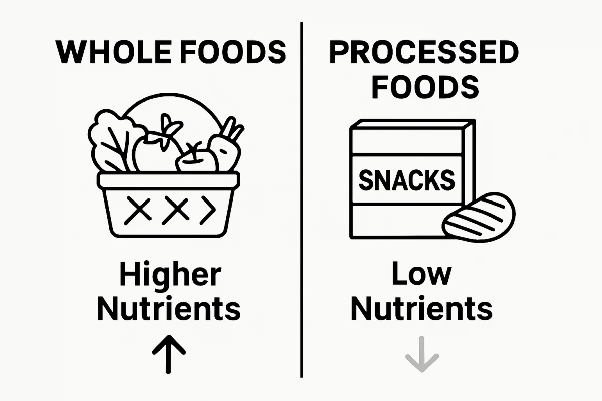 Ultra Bann Visual comparison of whole foods versus processed foods for men